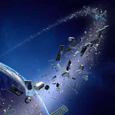 Space debris including solar panels, metal and rockets, orbits the earth