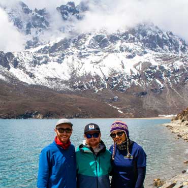 Environmental Science undergraduate student Declan Taylor and Geography graduate student Maicen Stewart with Dr. Pasang Yangjee Sherpa in Khumbu
