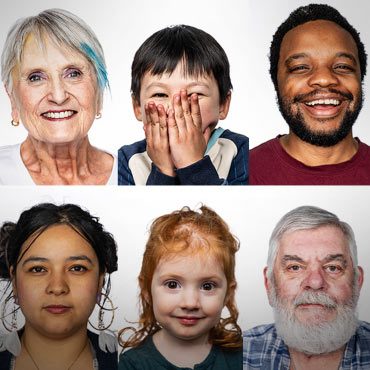 Portraits of people of all ages in a grid format