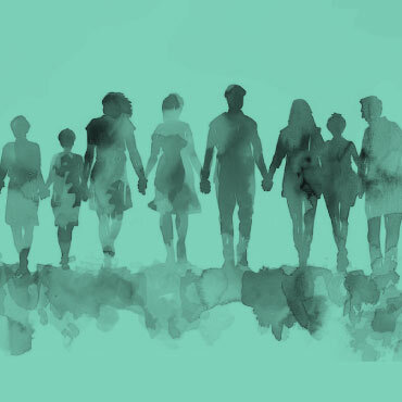 Illustration of a row of people holding hands