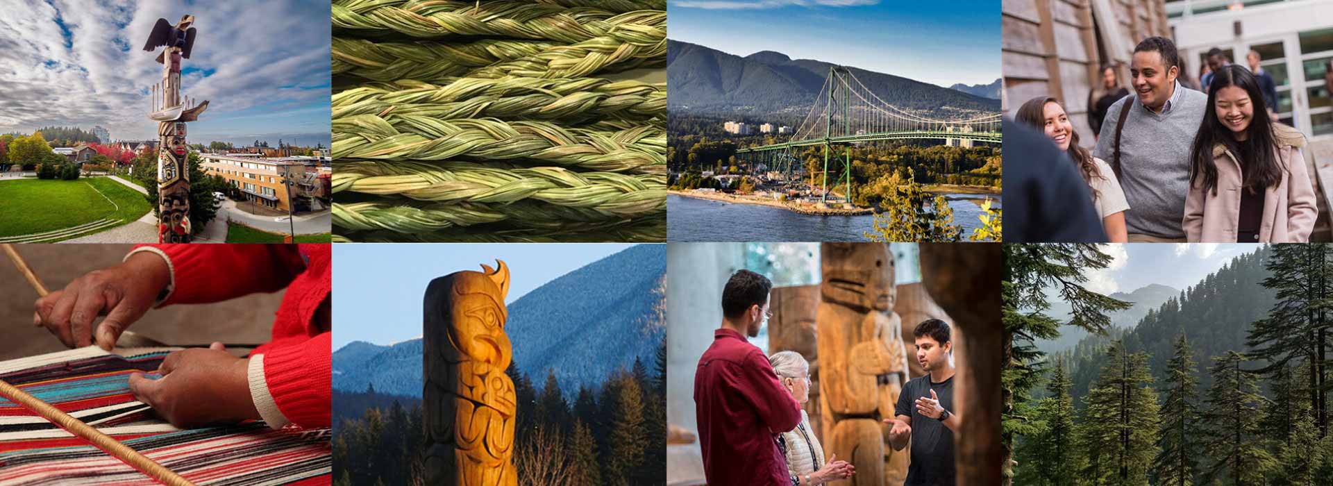 Collage of images showing Indigenous art, places and people