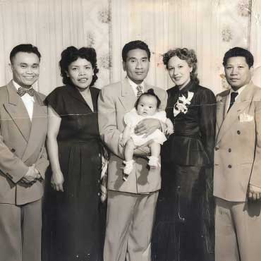 Black and white photograph of a group of people