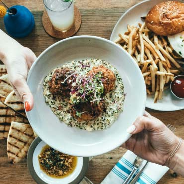 Food shared on table.