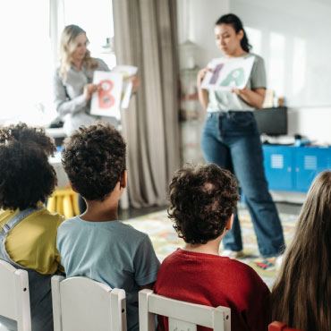Kindergarteners in a classroom.